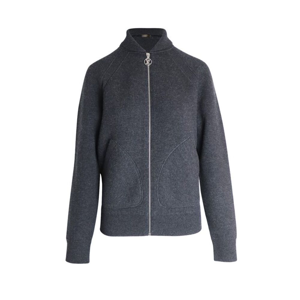 Louis Vuitton Forever Front Zip Bomber Jacket in Grey Cotton Cashmere